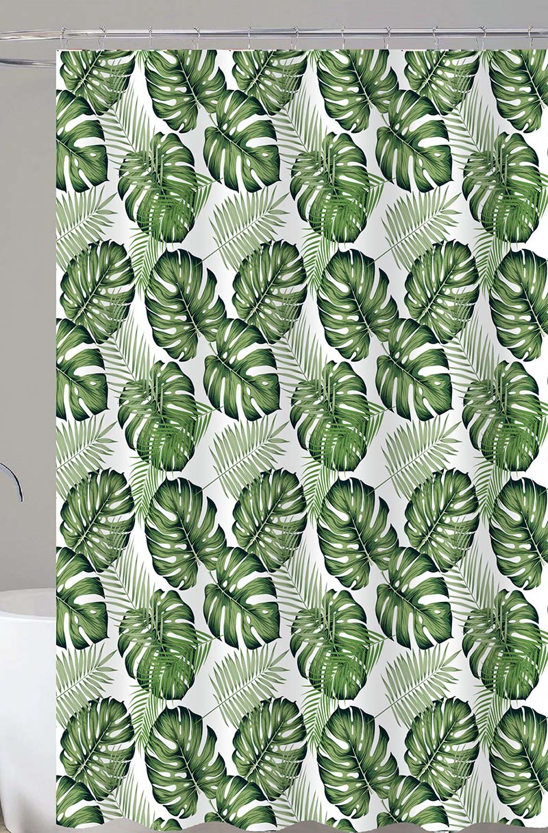 Conzept - Badeforhæng 180x200 cm tekstil m/ringe med grønne blade