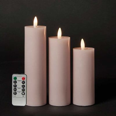 Dacore - LED bloklys flad top 3 stk. - D5x10/12,5/15 remote rosa