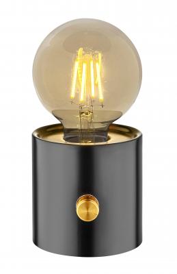 Conzept - lampe i sort til batteri - 10x8,5x17 cm - med messing drejeknap