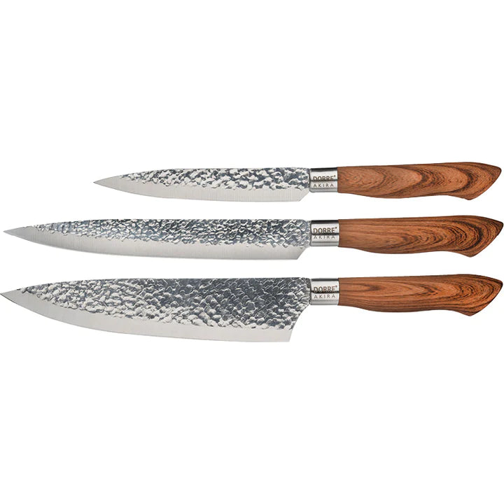 Dorre - Akira stålknivset - brunt handtag 3 olika knivar