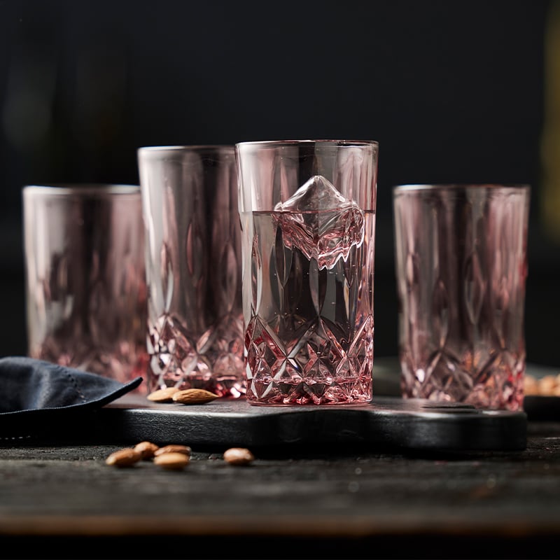 Lyngby Glas - Highball Sorrento vandglas/drinksglas - 38 cl. 4 stk. - pink
