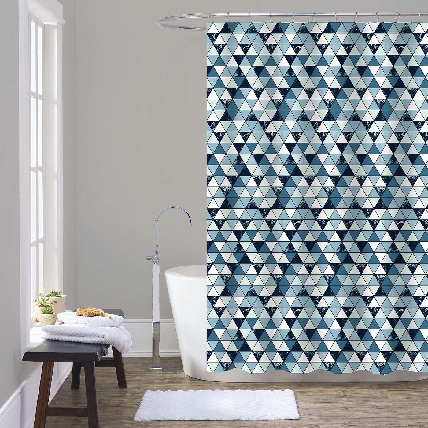 Conzept - Badeforhæng 180x200 cm - tekstil m/ringe med trekanter