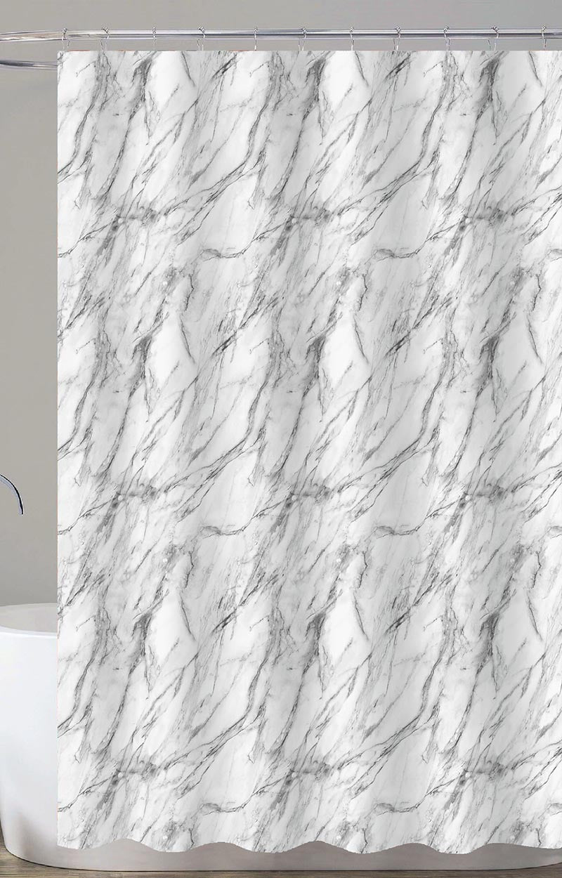Conzept - Duschdraperi 180x200 cm textil - med ringar av vit marmor