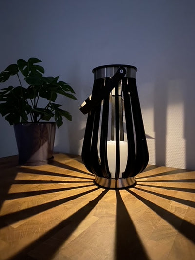 Solcellslampa med blockljus D16x27 cm plast svart