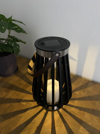 Solar lanterne med bloklys D16x27 cm plast sort