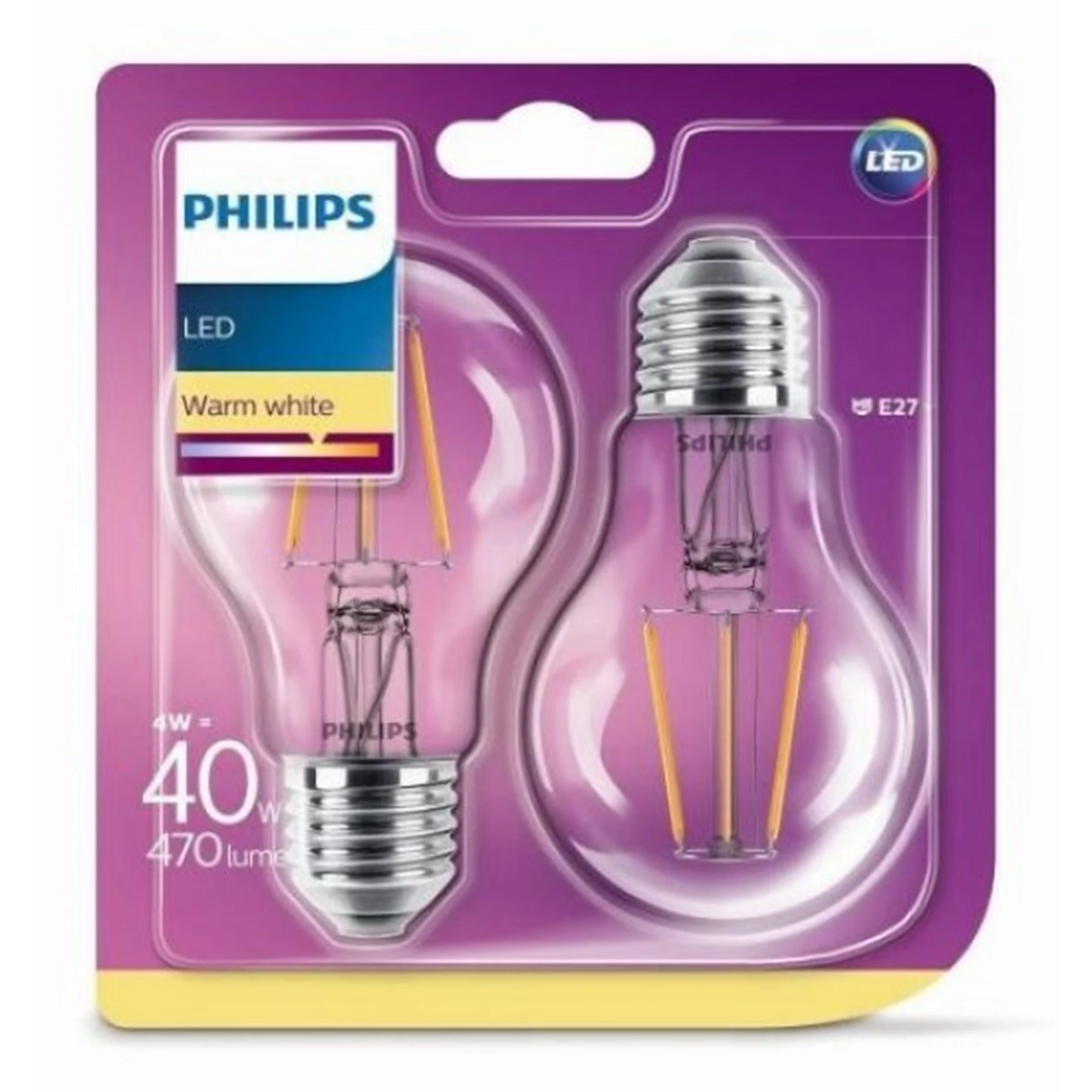 Philips - LED Glas standard filament 40W E27 WW ND 2-pak BOX