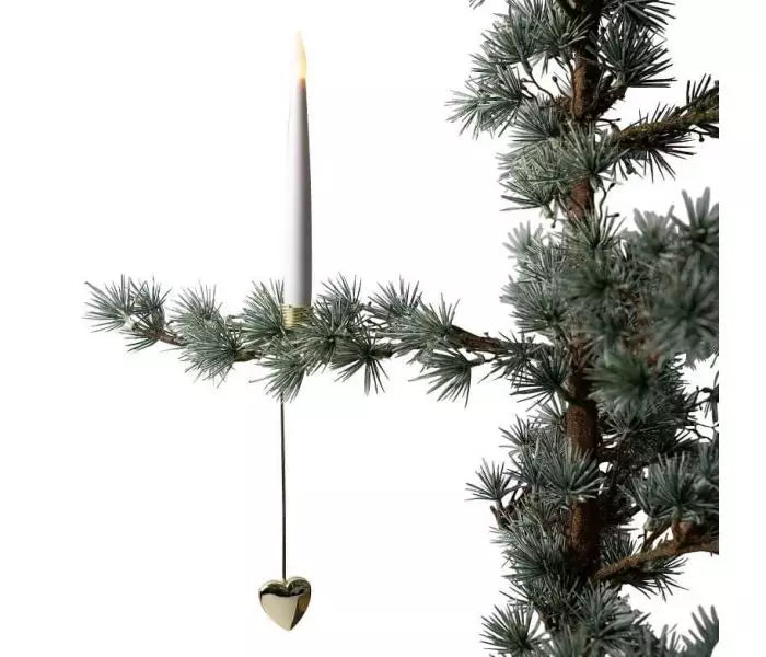 LED juletræslys 3D væge med holder og hjerte 10 stk. med remote hvid/guld