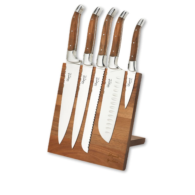 Laguiole by Haws - Knivsæt 5 knive og knivstander med magnet oliventræ