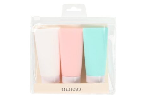 Mineas - Rejseflasker silikone 65 ml 3 dele - Pink, turkish, hvid