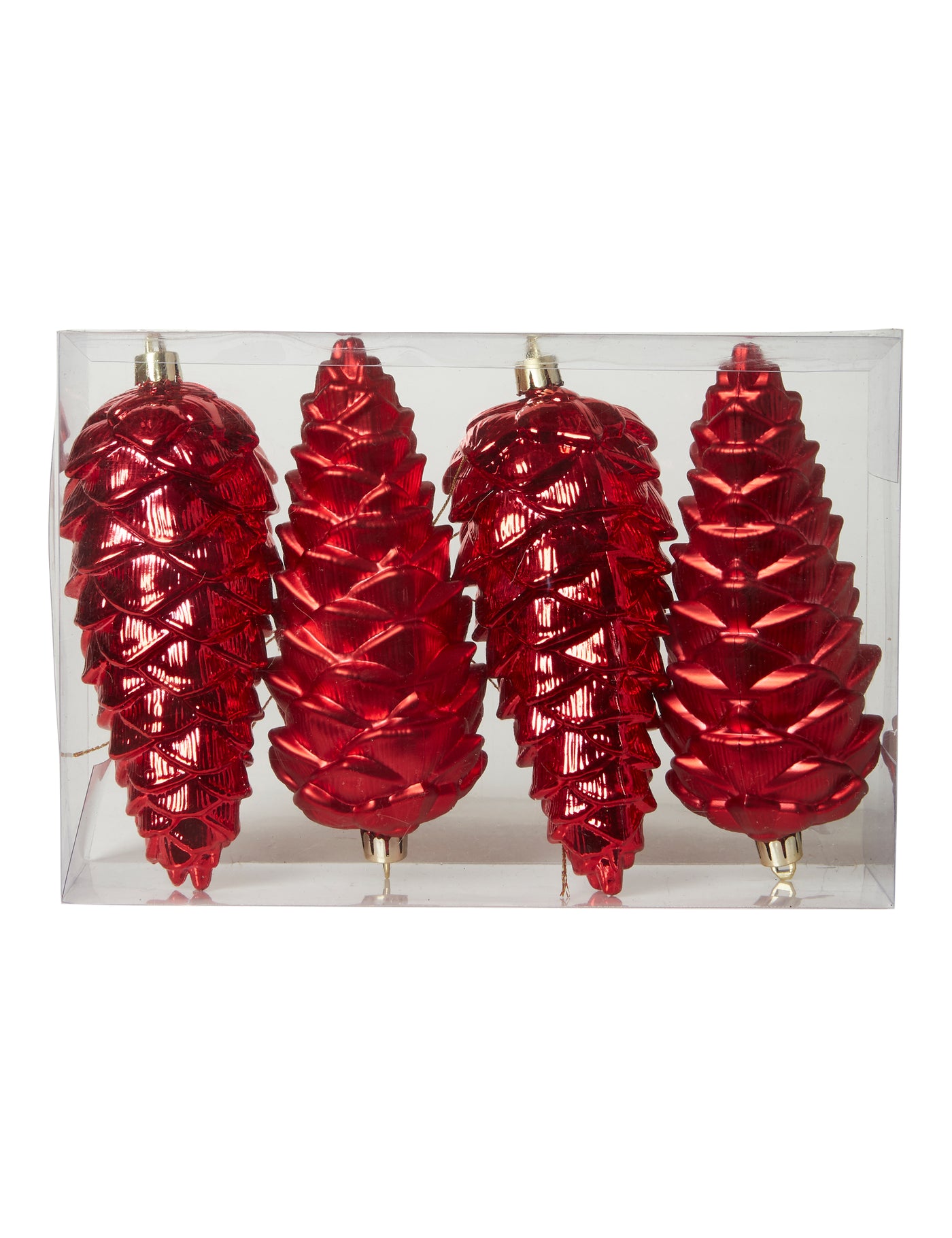 Kogle ornament 20,5 cm 4 stk. plast rød
