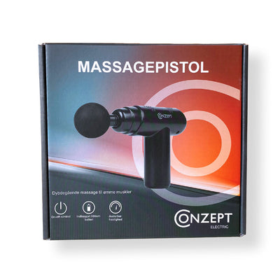 Conzept Electric - Massagepistol 20W 1200 mah 4 massagehoveder sort