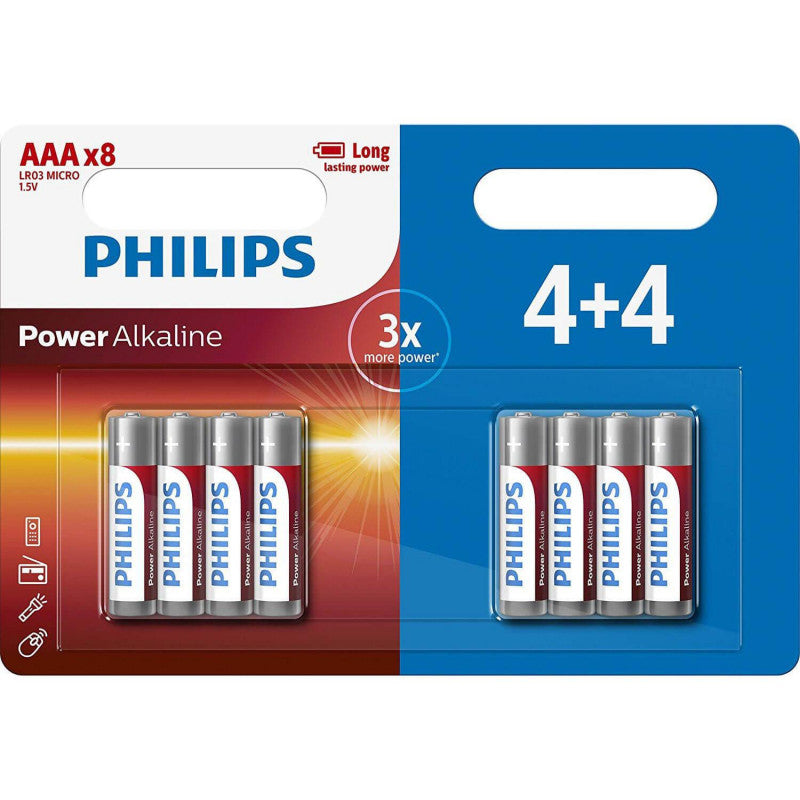 Philips - Power alkaline AAA batteri - 4+4 Blister
